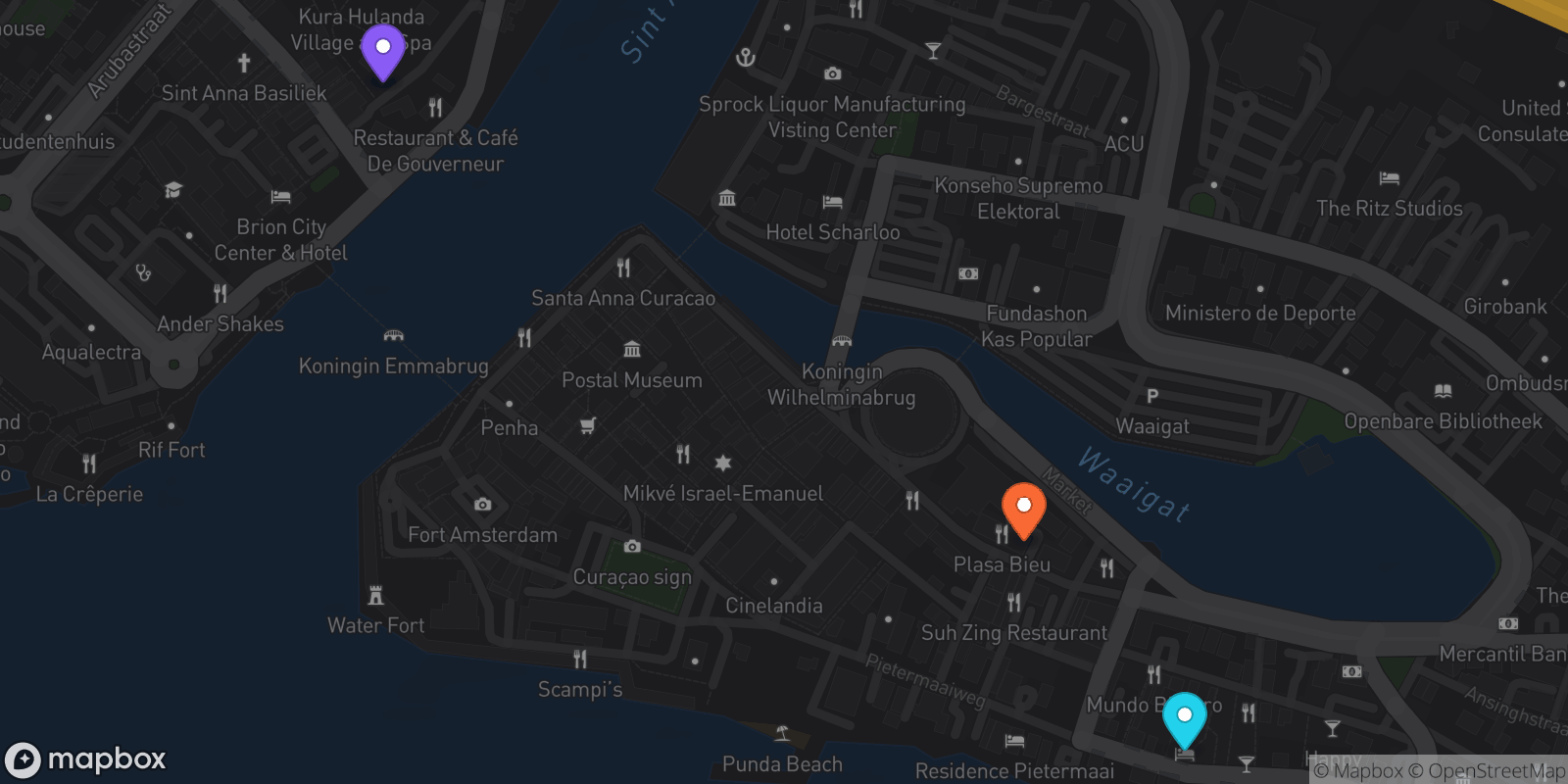 Map showing 3 locations
