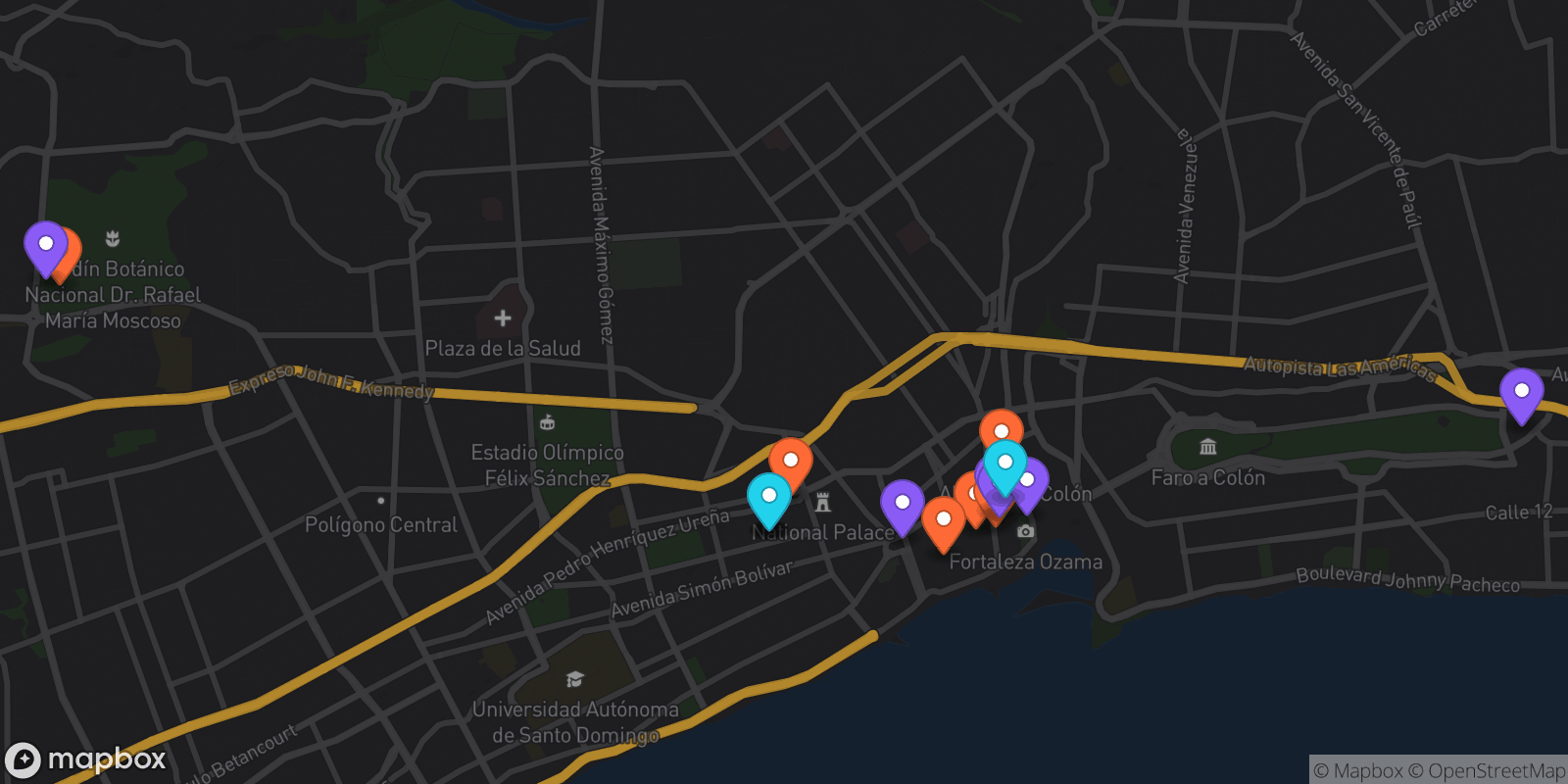 Map showing 16 locations