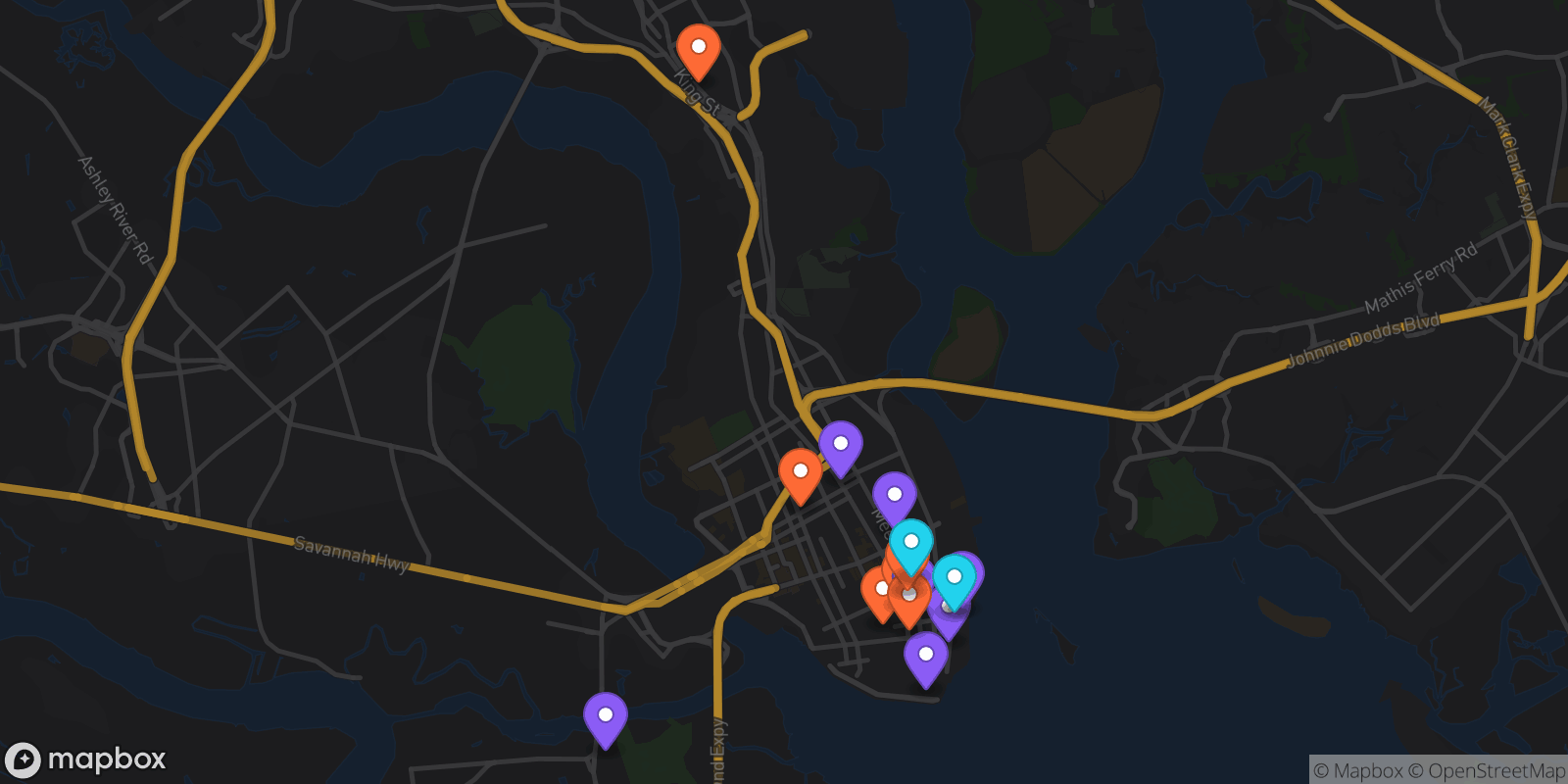 Map showing 15 locations