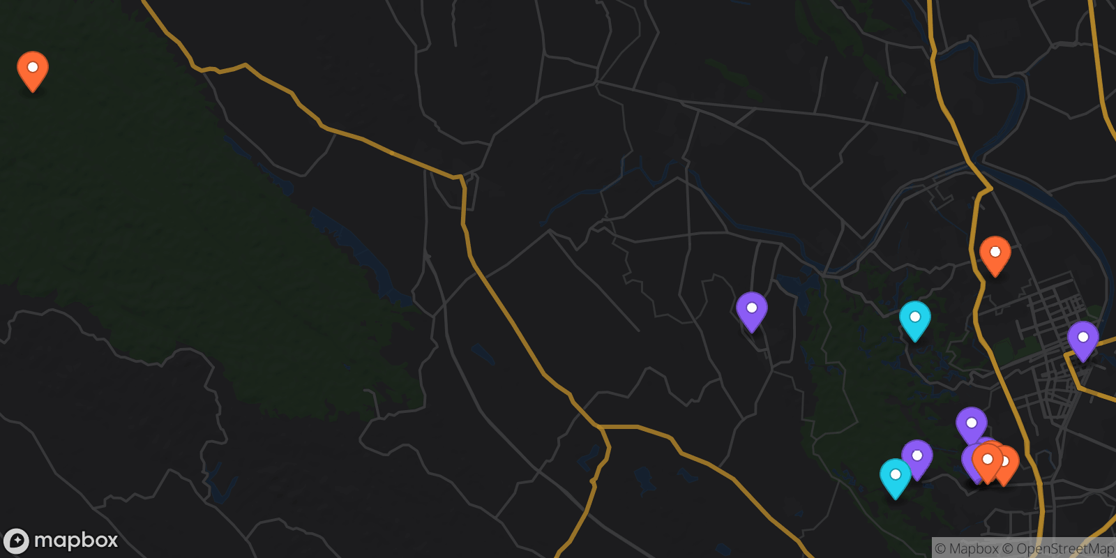 Map showing 17 locations