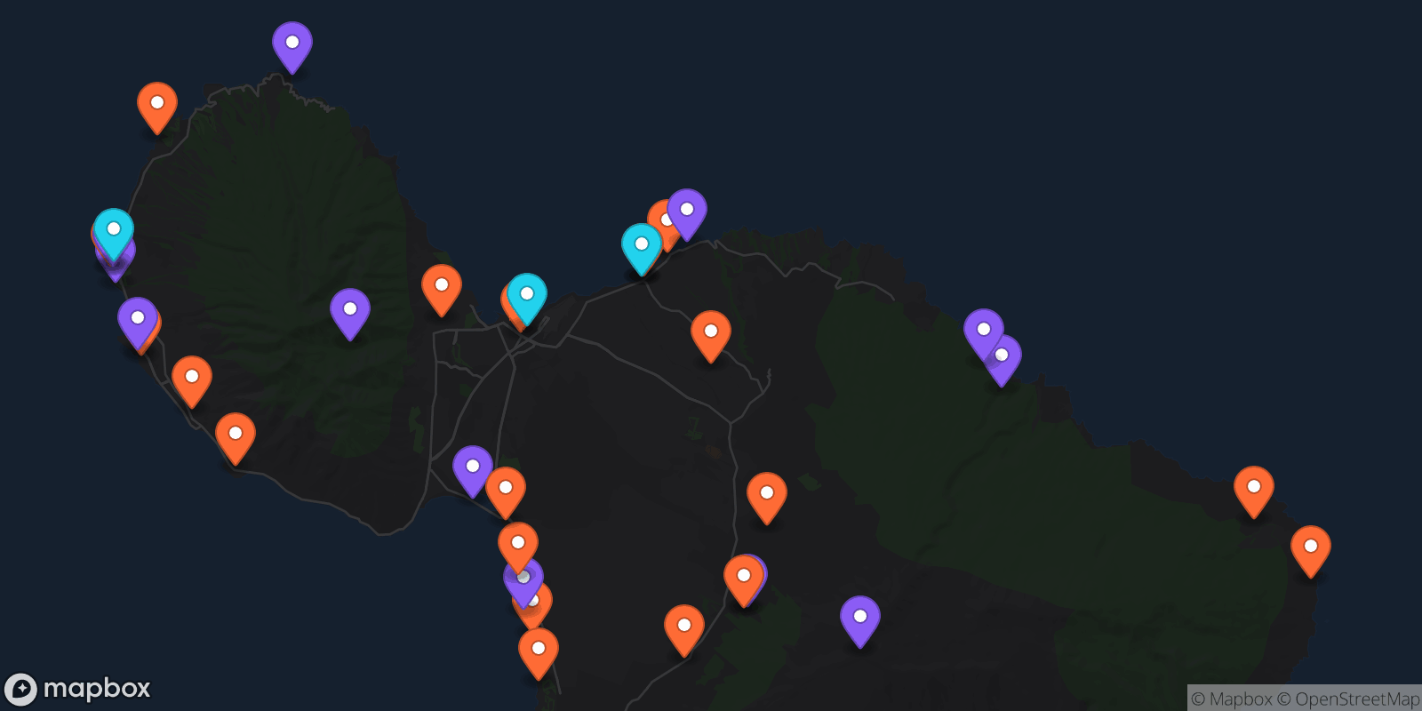 Map showing 35 locations