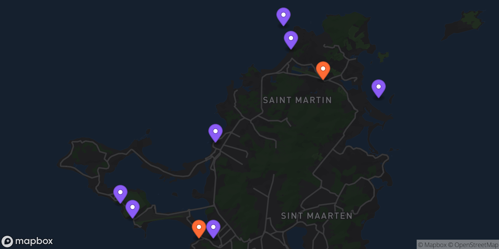 Map showing 9 locations