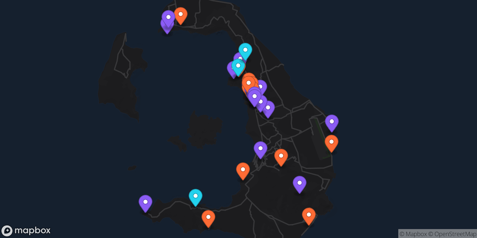 Map showing 37 locations