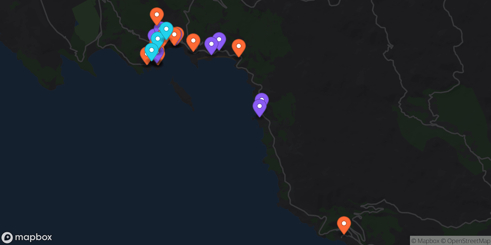 Map showing 33 locations