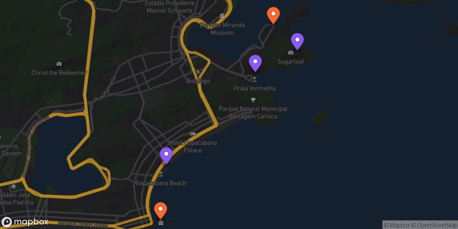 Map showing 5 locations