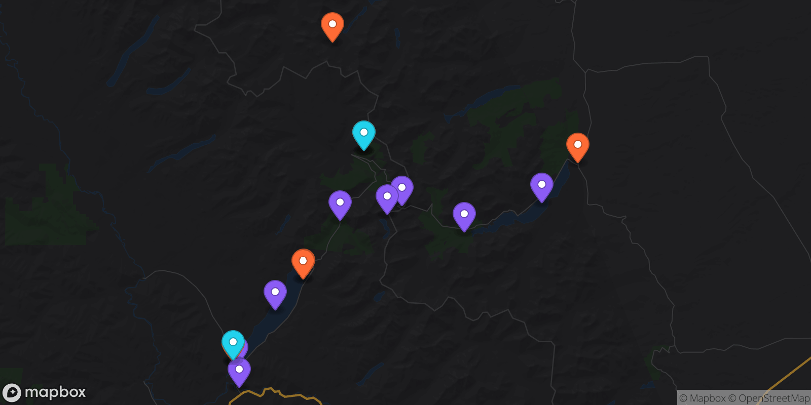 Map showing 18 locations
