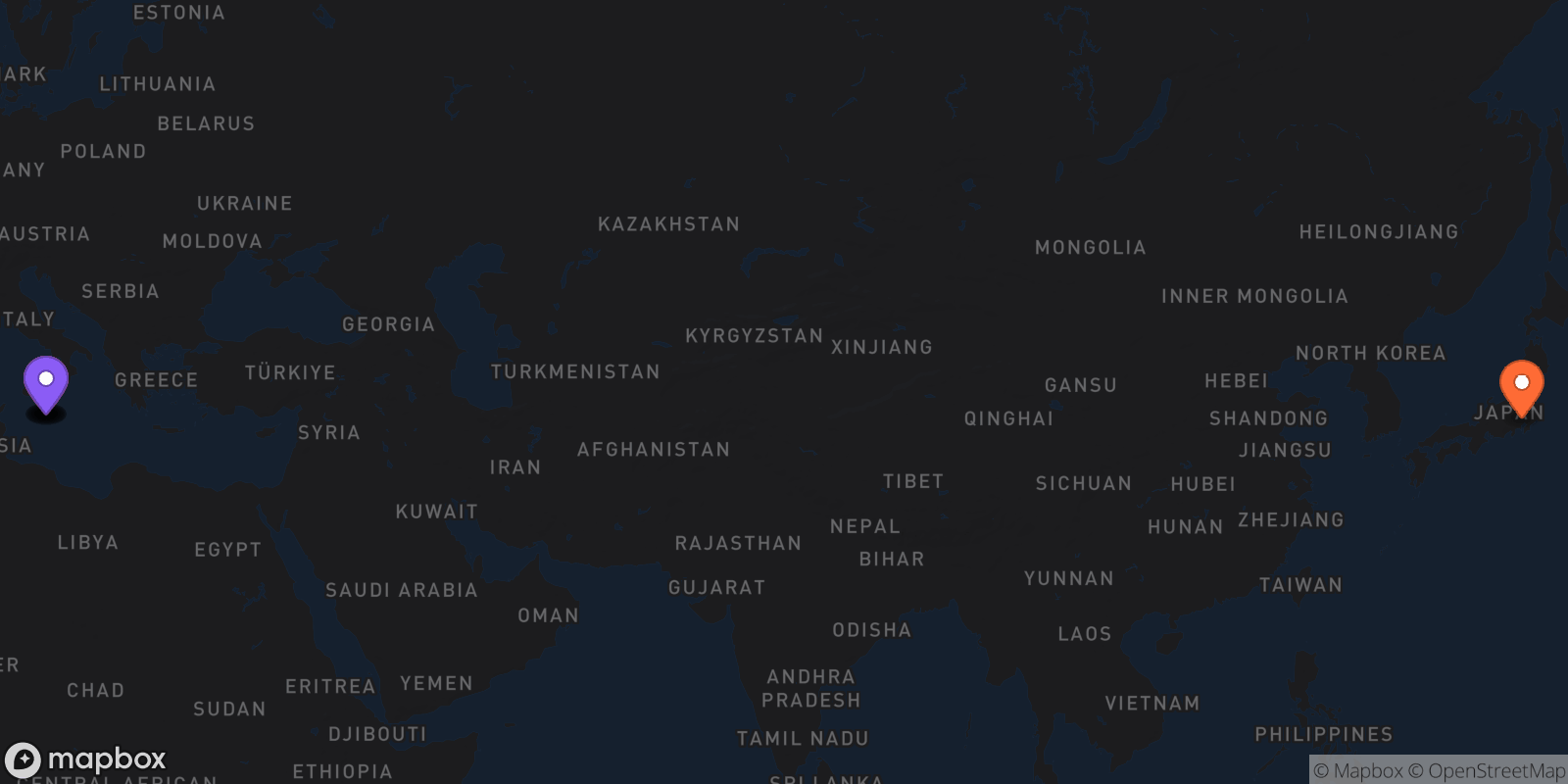 Map showing 8 locations