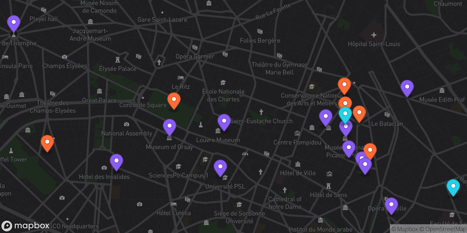 Map showing 21 locations