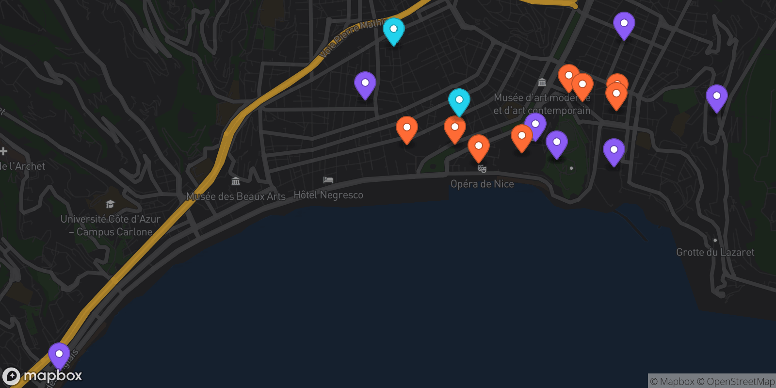 Map showing 18 locations