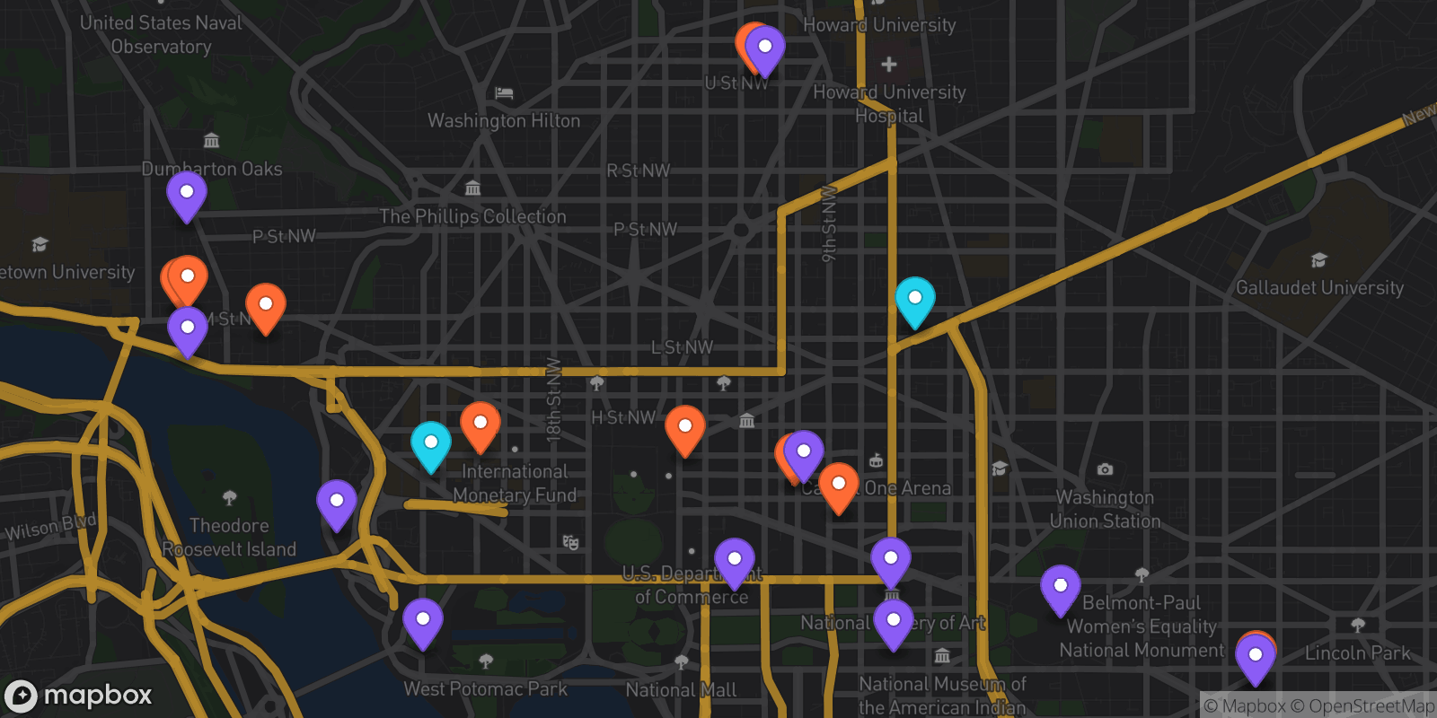 Map showing 22 locations