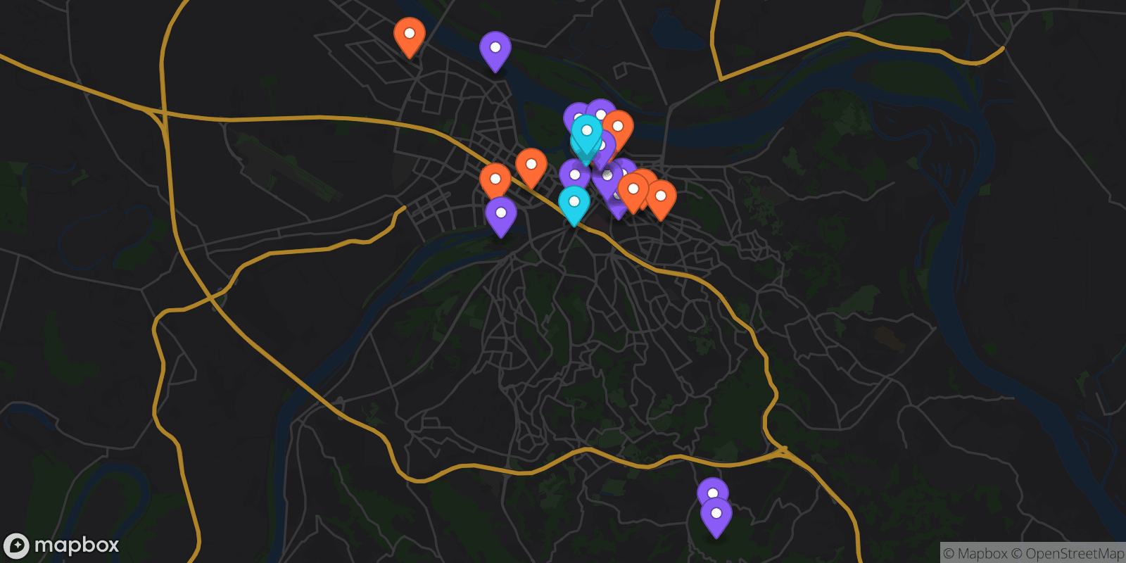 Map showing 32 locations