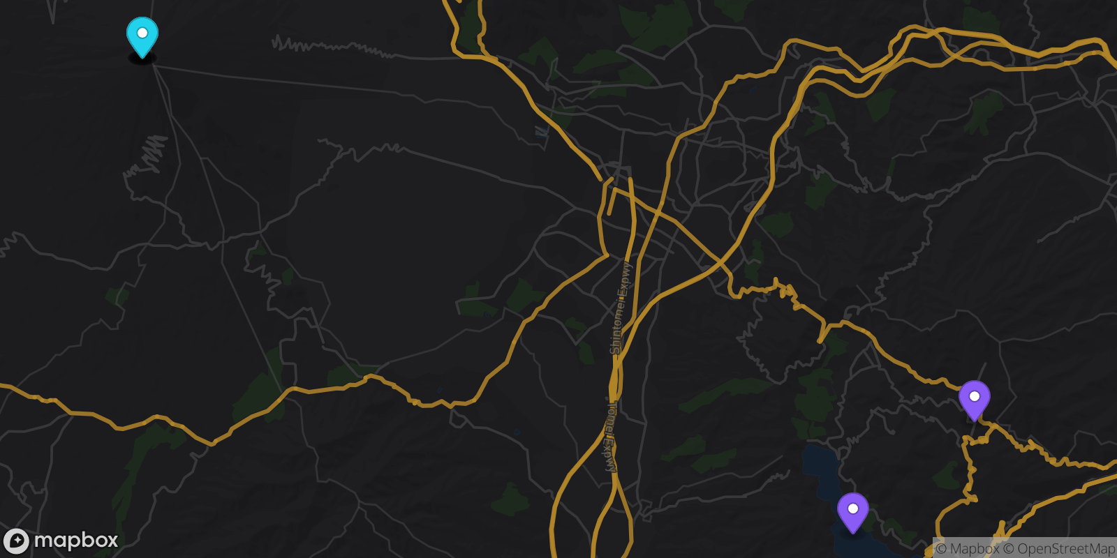 Map showing 9 locations