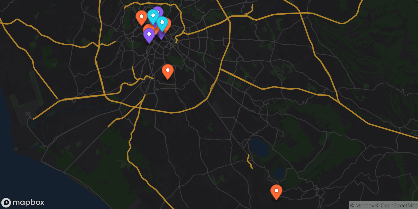 Map showing 16 locations