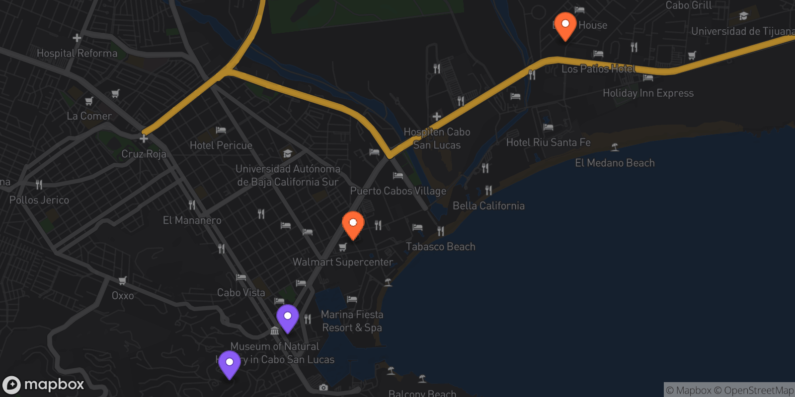 Map showing 4 locations