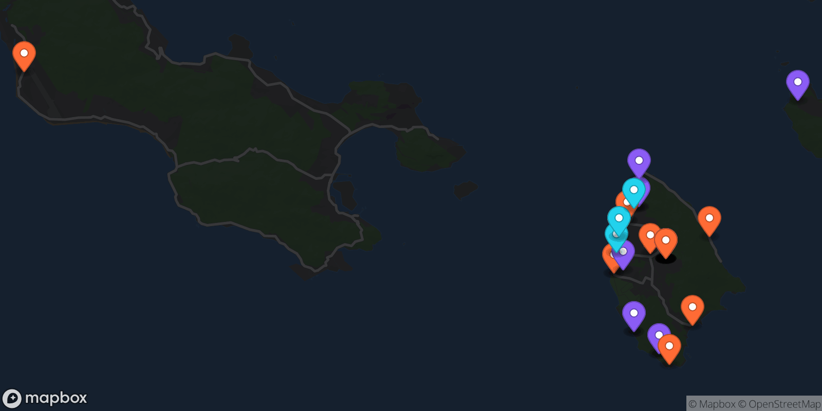 Map showing 37 locations
