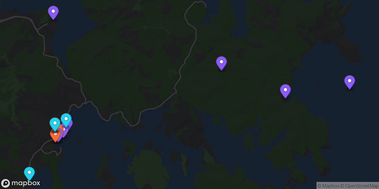 Map showing 17 locations