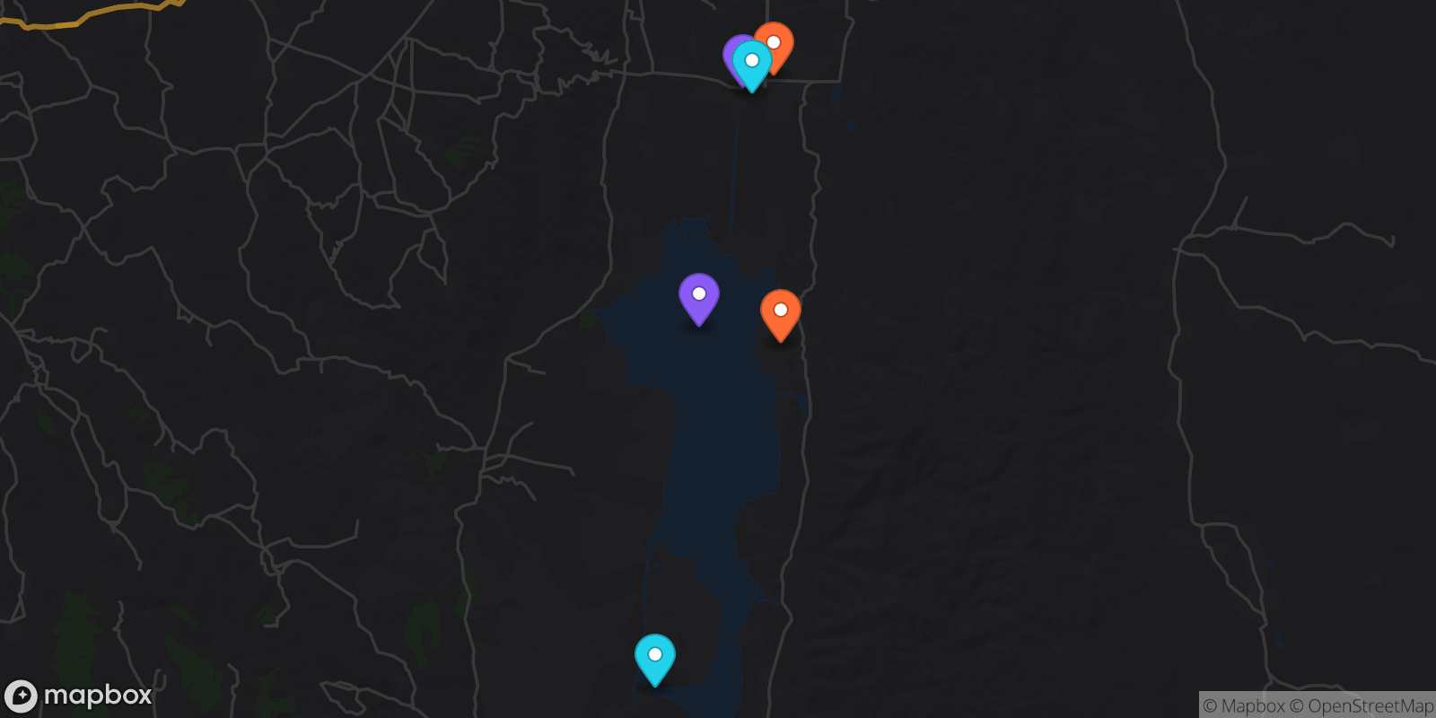 Map showing 6 locations
