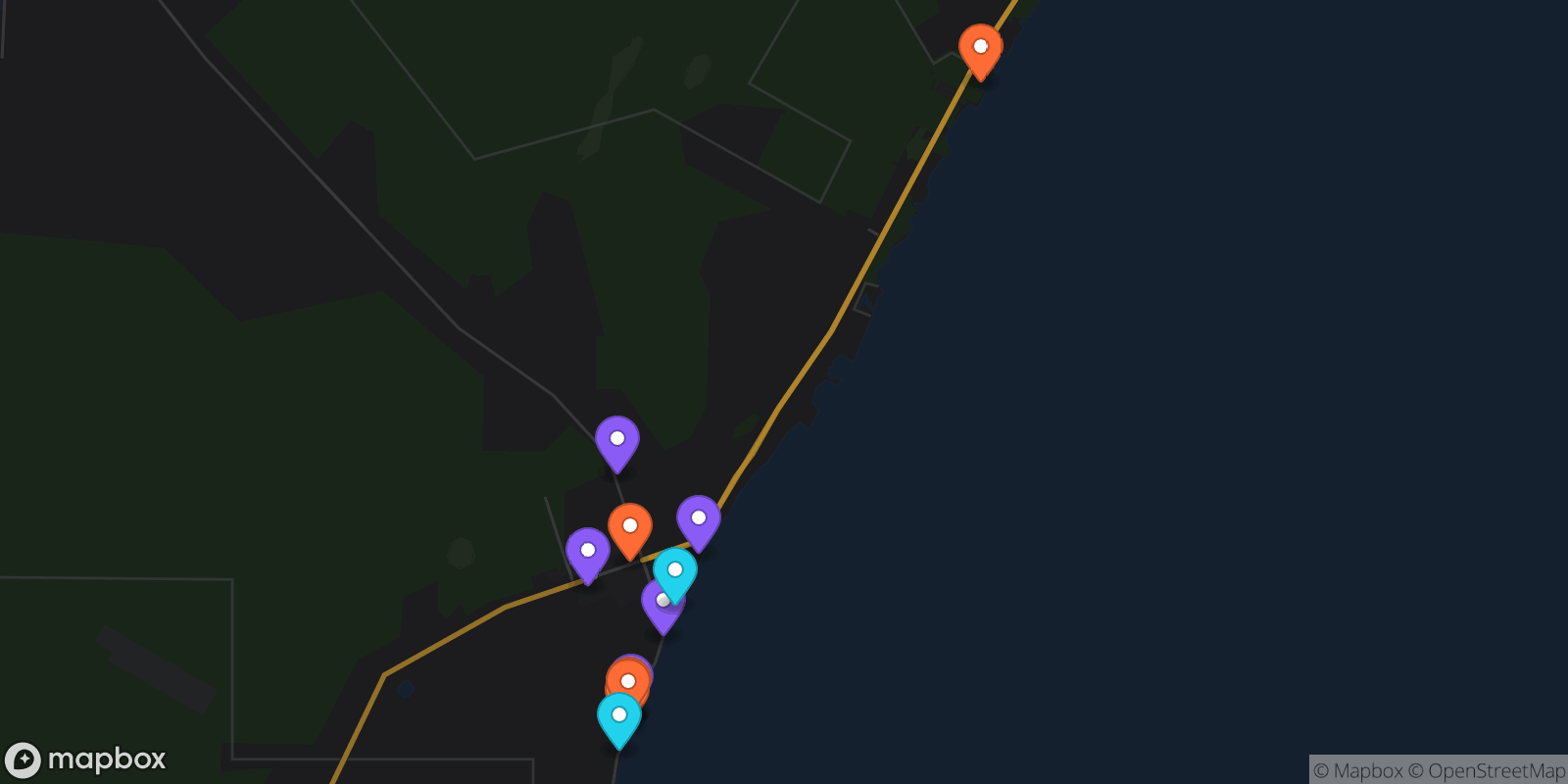Map showing 13 locations