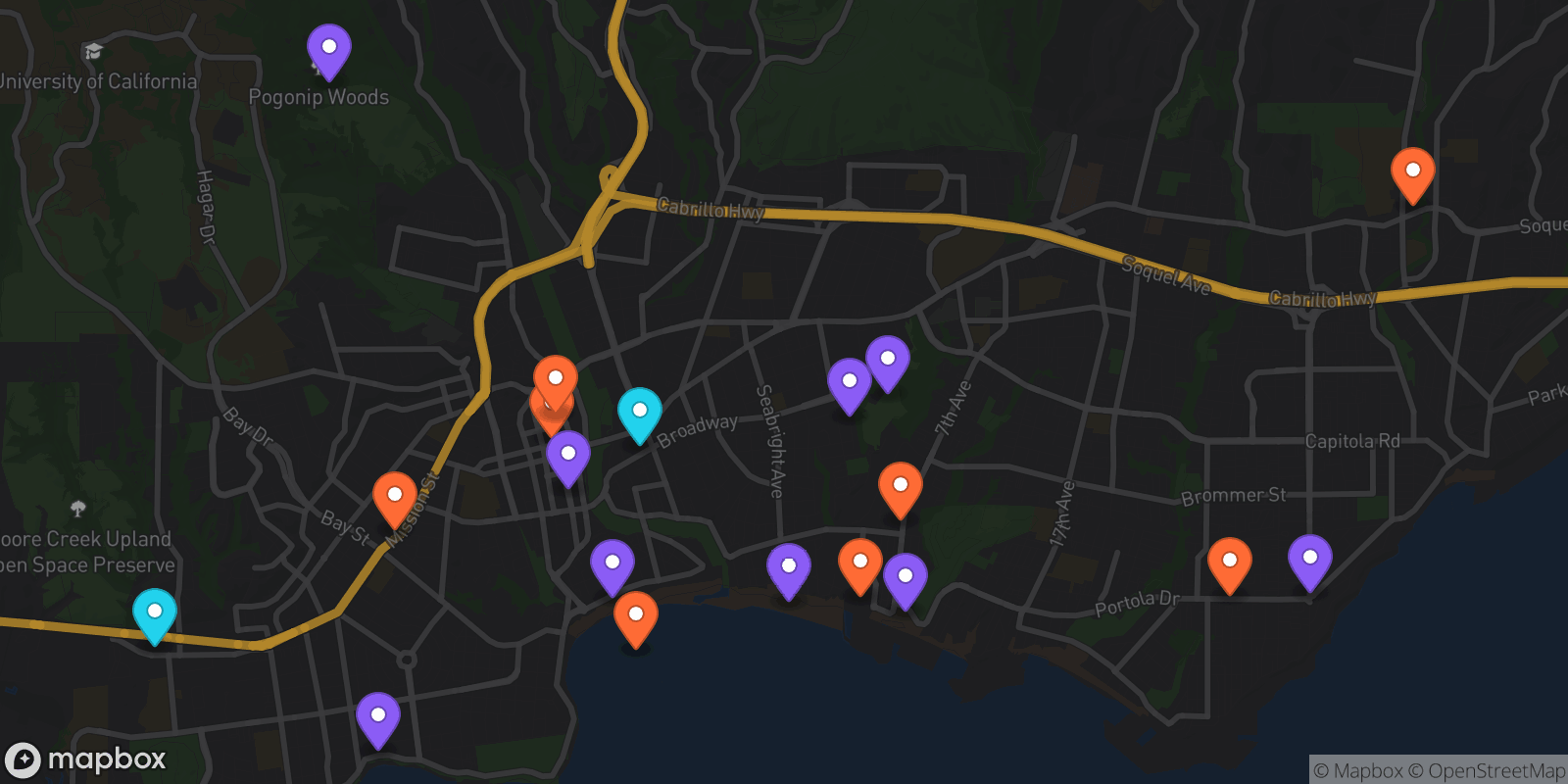 Map showing 19 locations