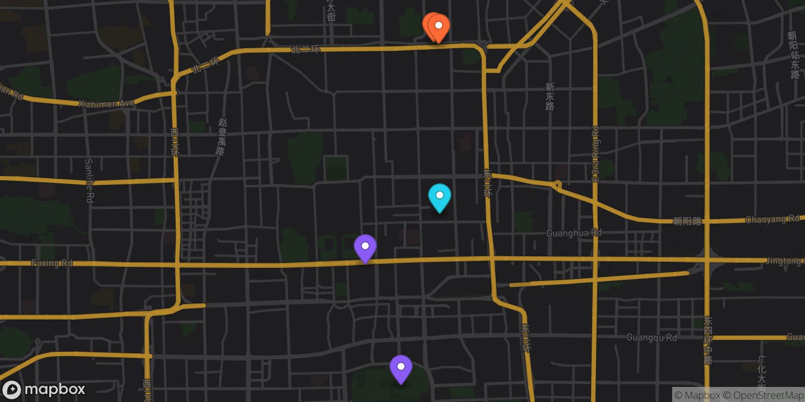 Map showing 5 locations