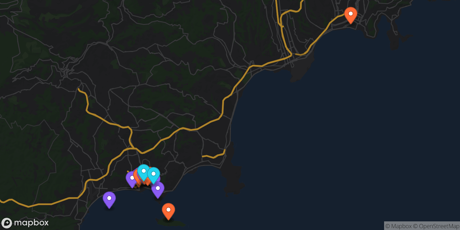 Map showing 19 locations