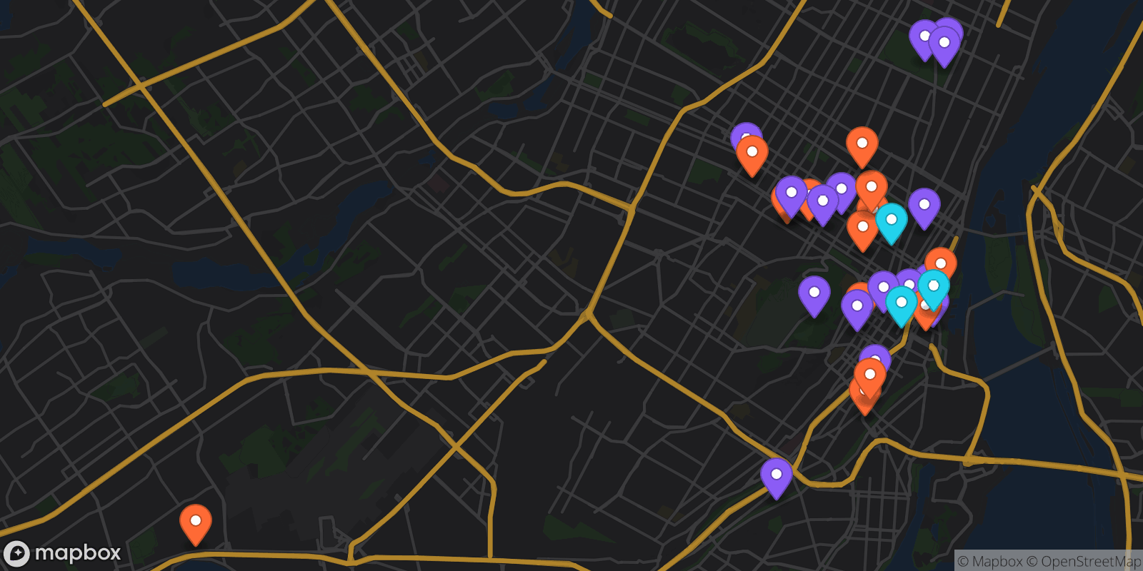 Map showing 35 locations