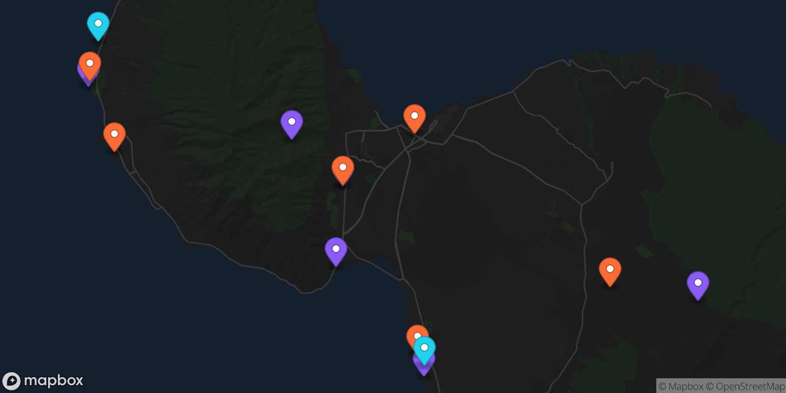 Map showing 15 locations