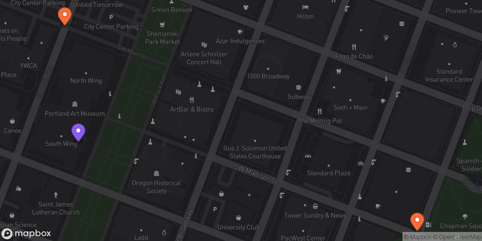 Map showing 3 locations