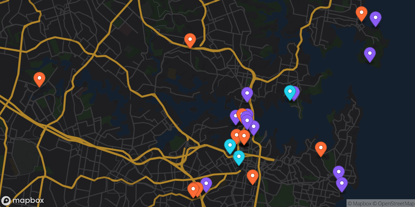 Map showing 31 locations