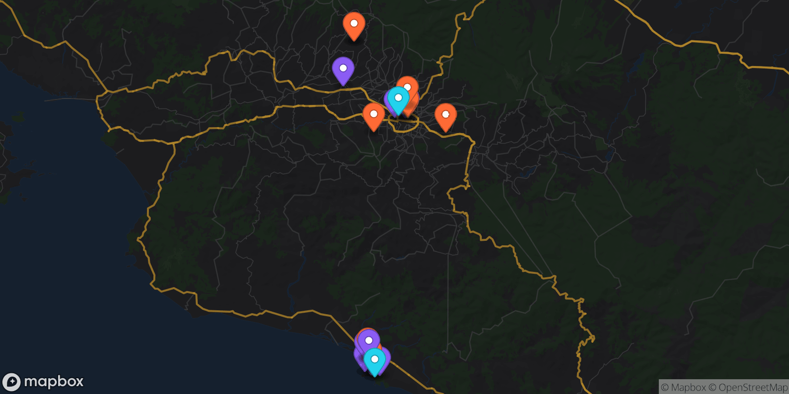Map showing 24 locations