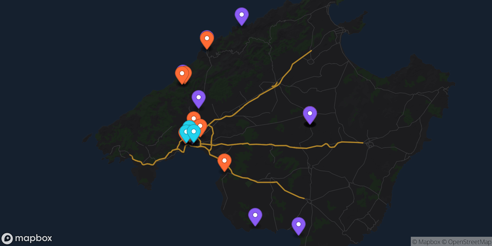Map showing 30 locations
