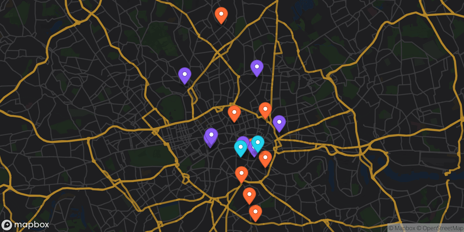 Map showing 17 locations