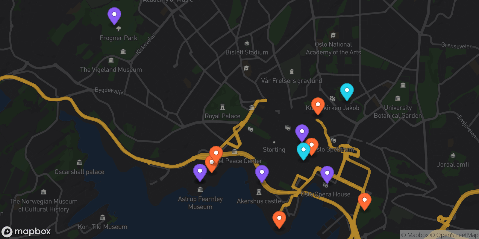 Map showing 14 locations