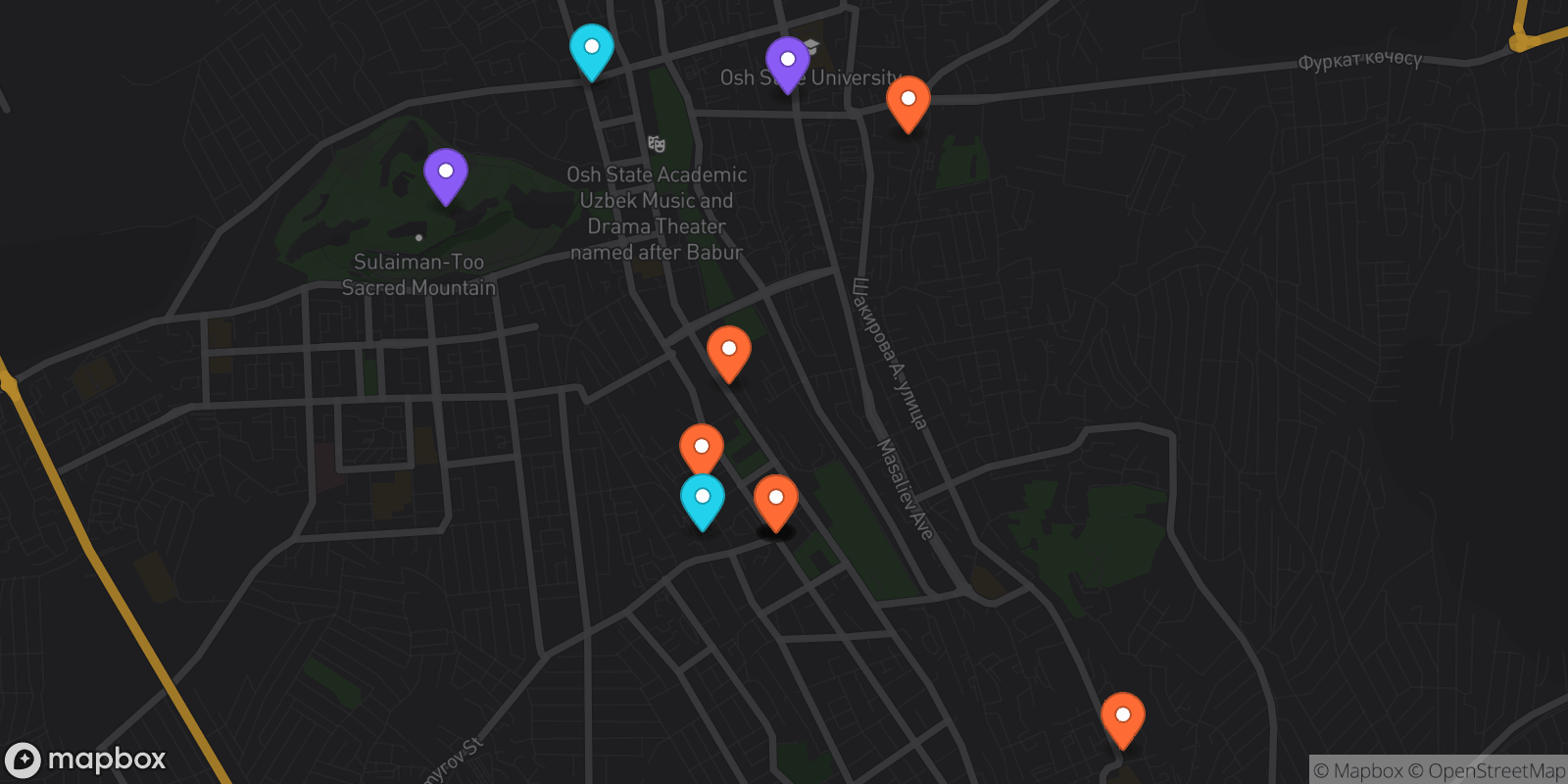 Map showing 13 locations