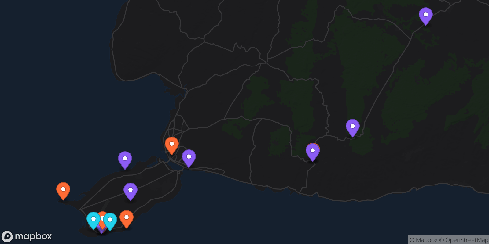 Map showing 17 locations