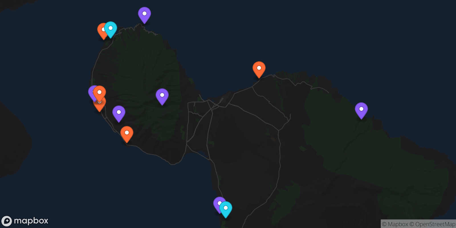 Map showing 13 locations