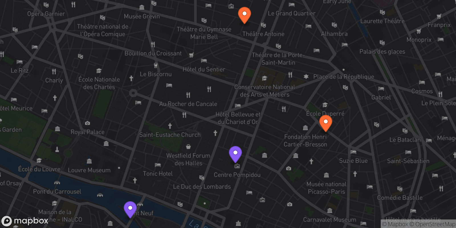 Map showing 4 locations