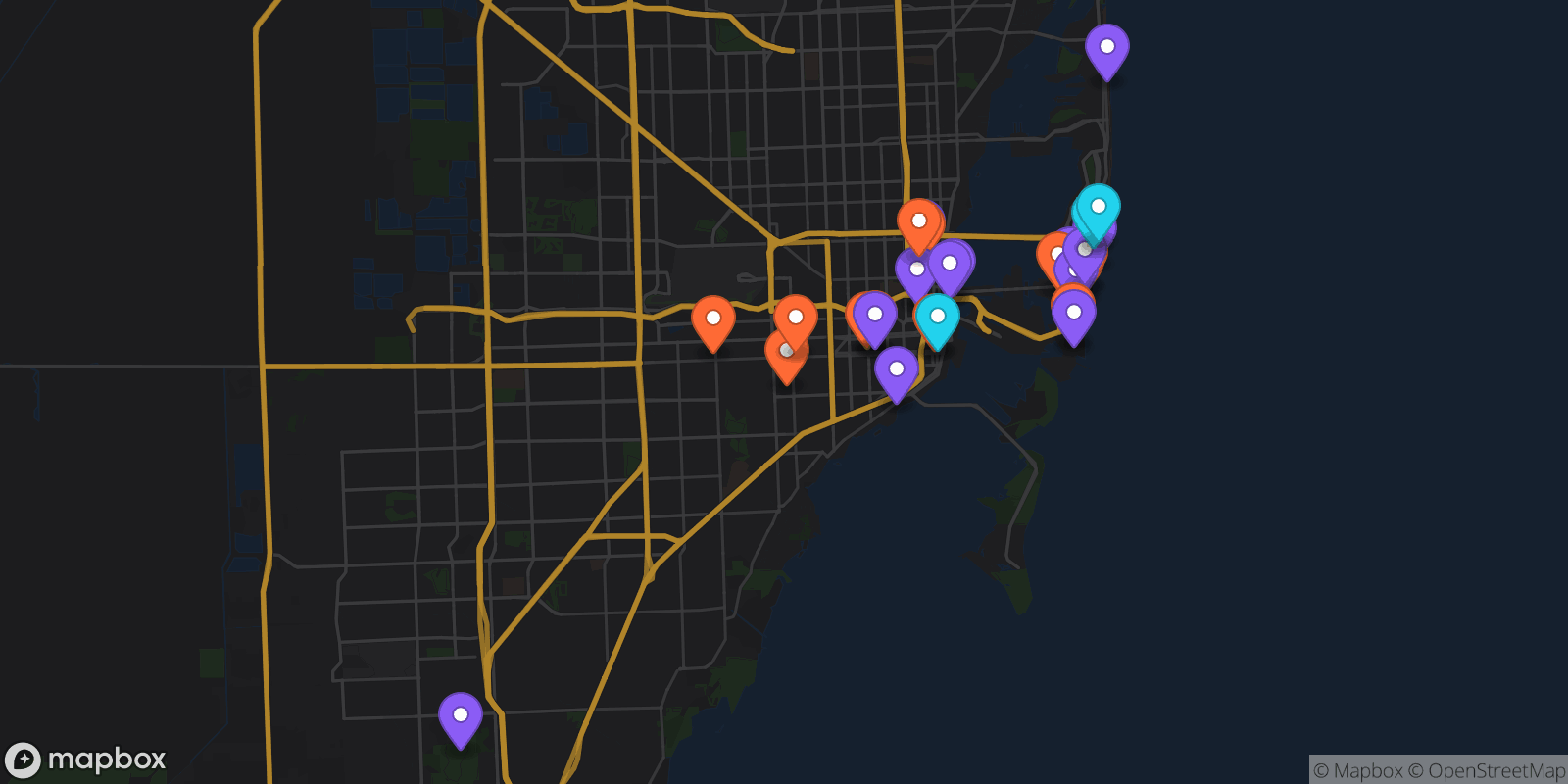 Map showing 28 locations