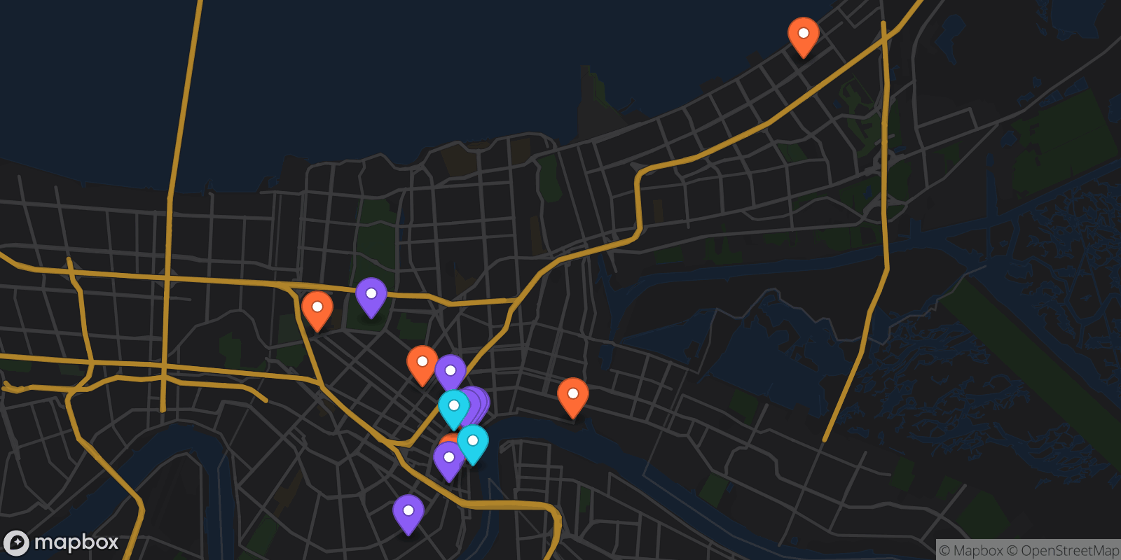 Map showing 15 locations