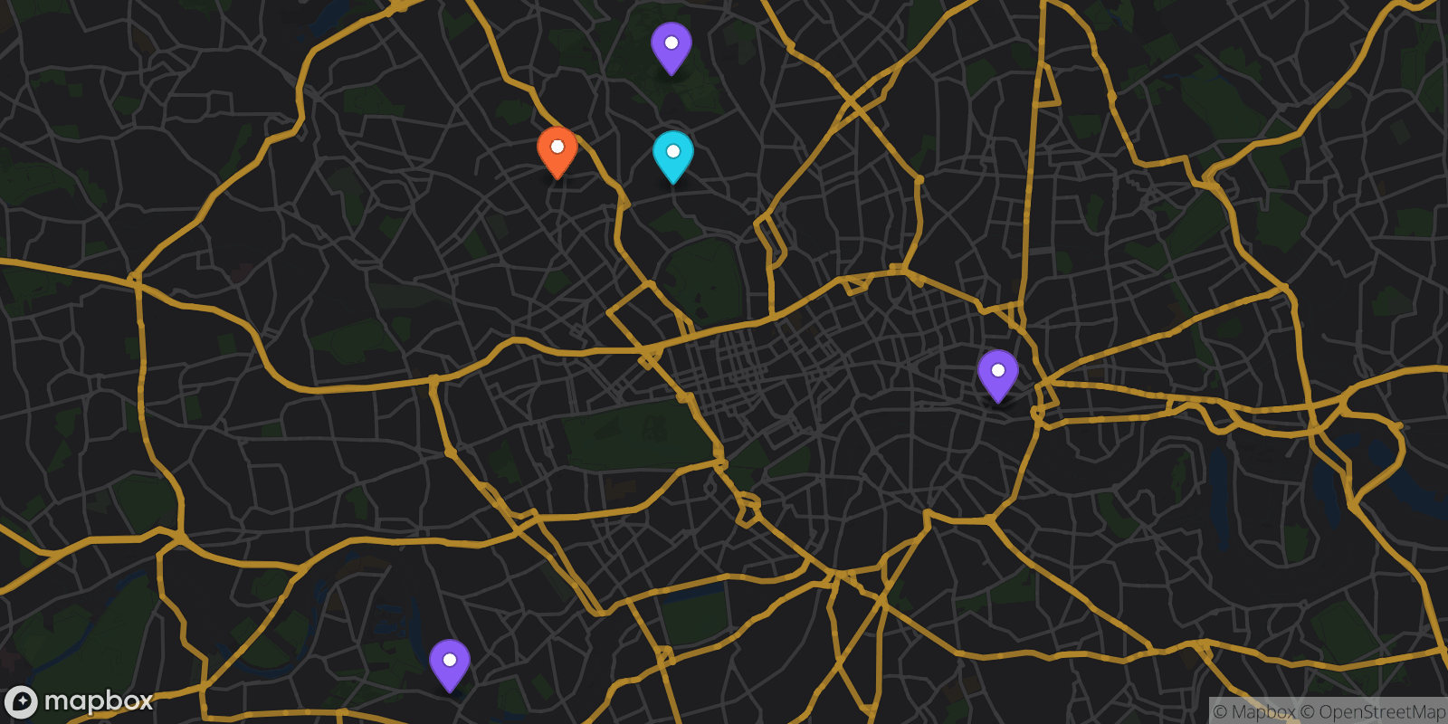 Map showing 6 locations