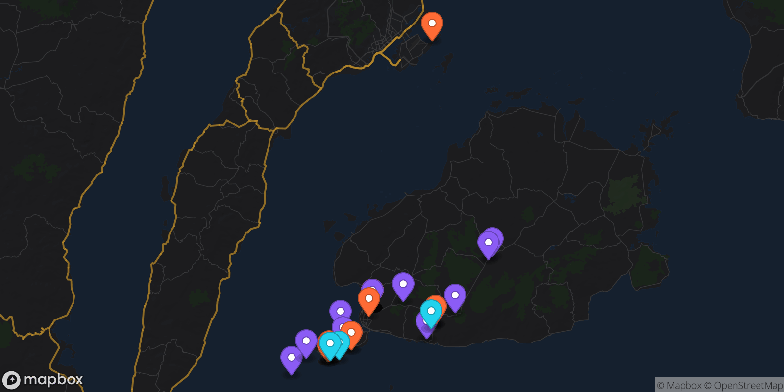 Map showing 39 locations