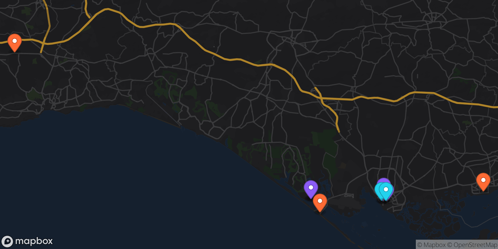 Map showing 11 locations