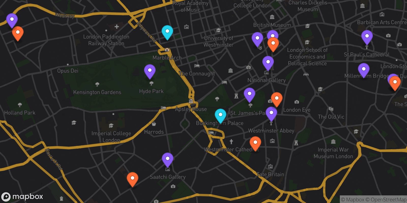 Map showing 20 locations