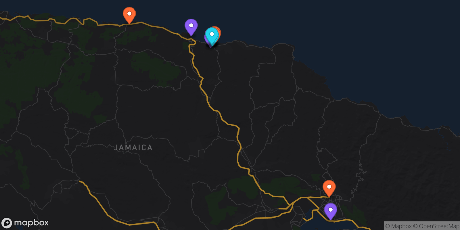Map showing 17 locations