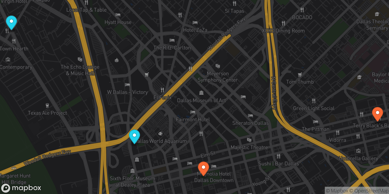 Map showing 5 locations