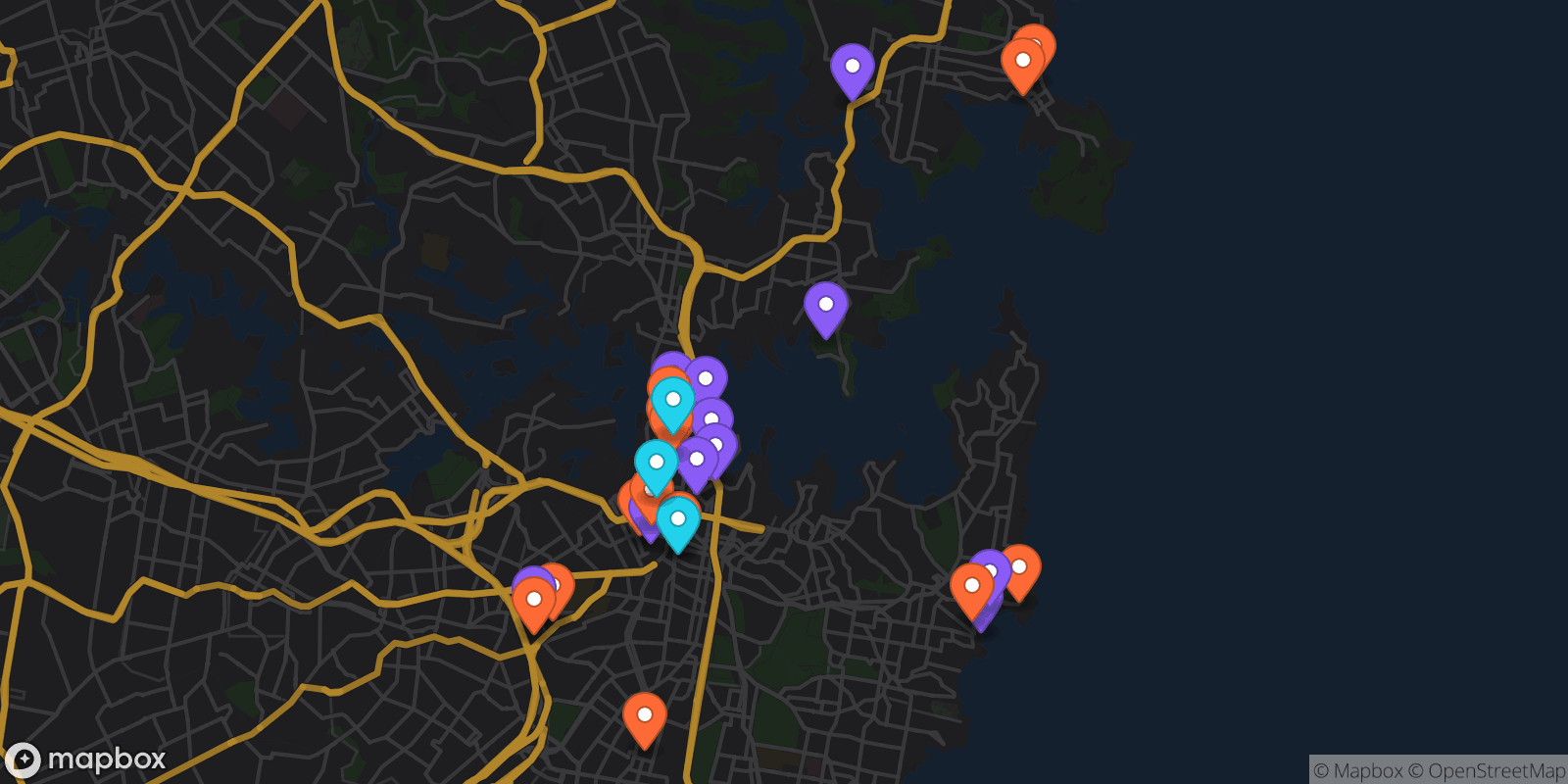Map showing 30 locations