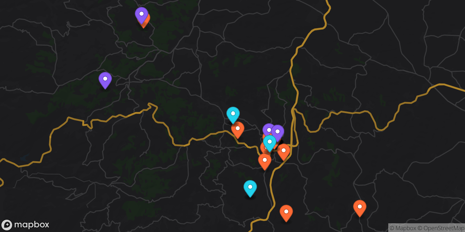 Map showing 33 locations