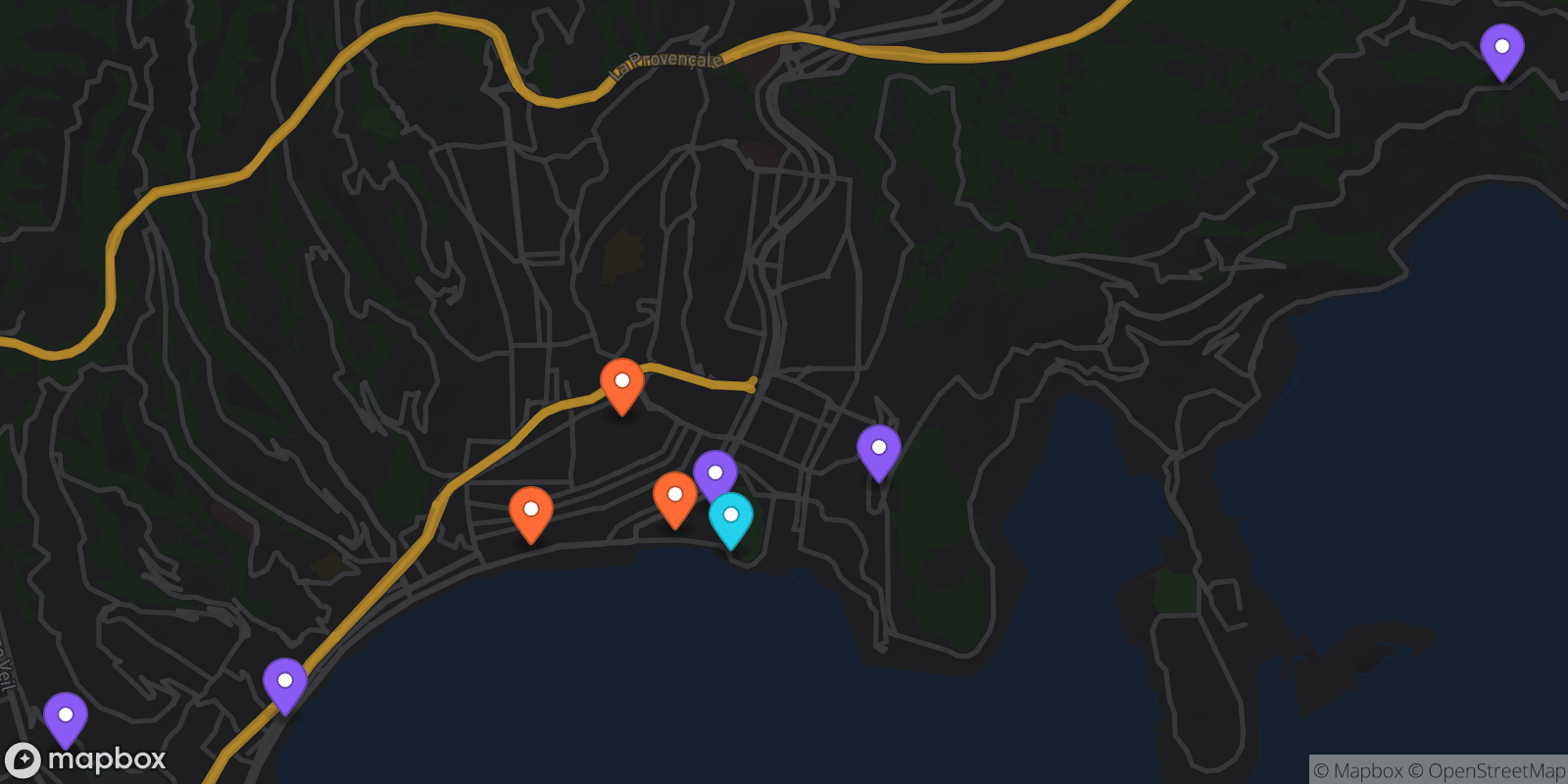 Map showing 9 locations