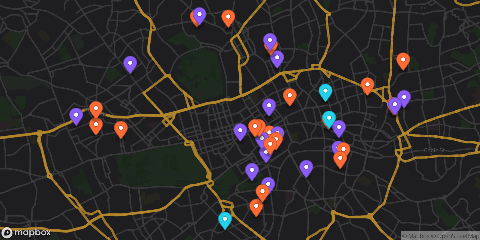 Map showing 40 locations