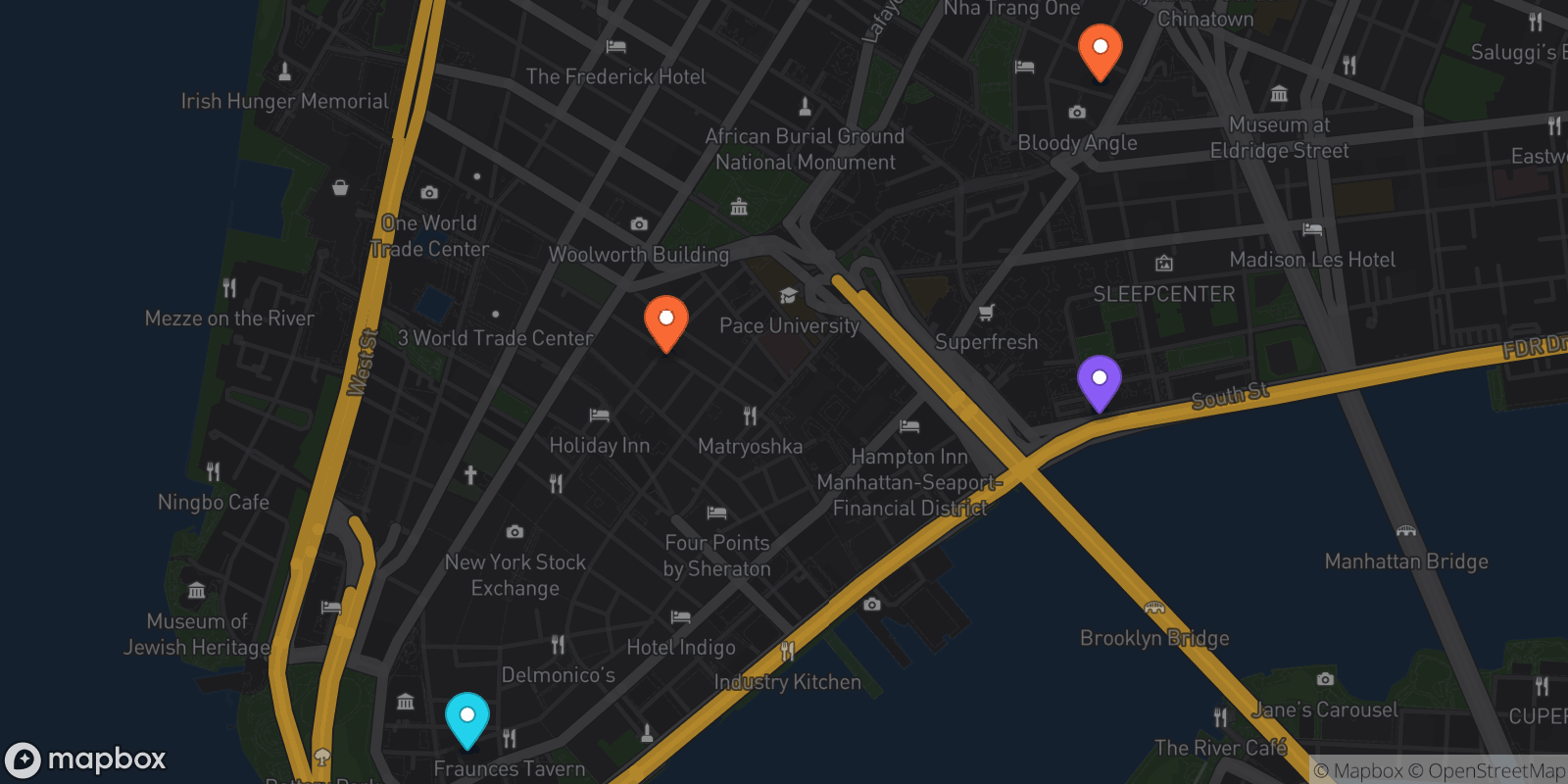 Map showing 4 locations